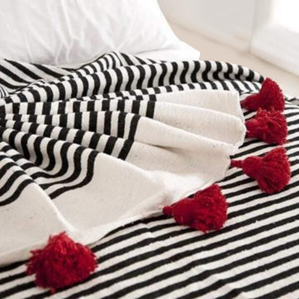 Elevate Your Space with Handwoven Moroccan Pom Pom Throw - A Timeless Blend of Comfort and Bohemian Elegance - Image 2