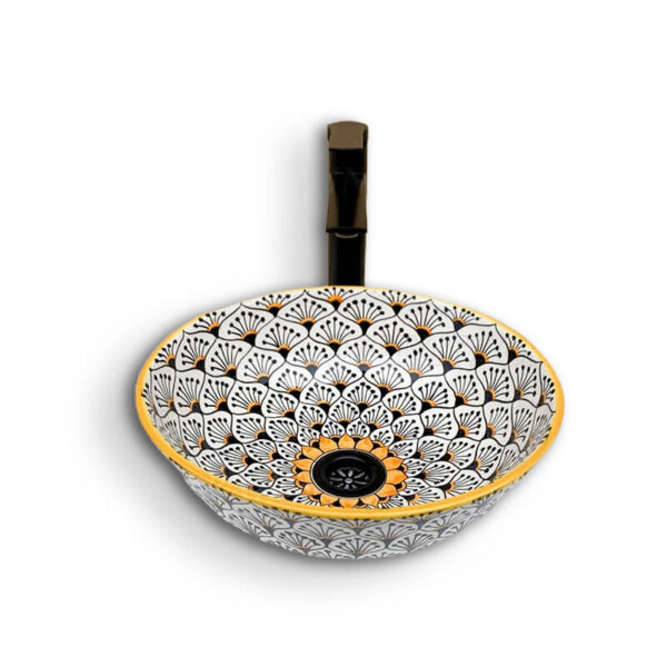 Elegant Moroccan Handmade, Hand painted Ceramic Sink with Brass Drain - A Timeless Work of Art