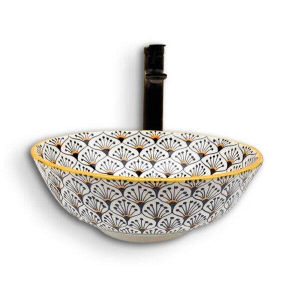 Elegant Moroccan Handmade, Hand painted Ceramic Sink with Brass Drain - A Timeless Work of Art - Image 2