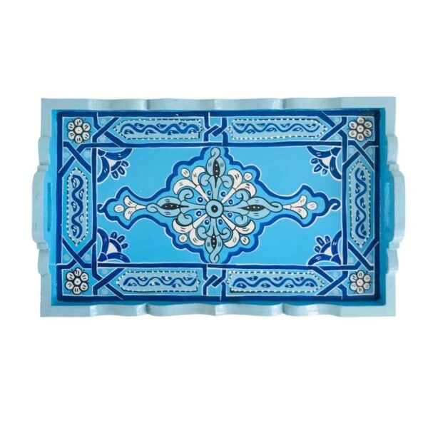 Exquisite Moroccan Handcrafted and Hand-Painted Moroccan Wooden Tray - Vintage TV Tray Table & Housewarming Party Decorations - Image 2