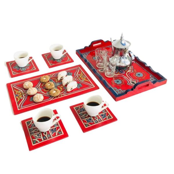 Exquisite Moroccan Handcrafted and Hand-Painted Moroccan Wooden Tray - Vintage TV Tray Table & Housewarming Party Decorations