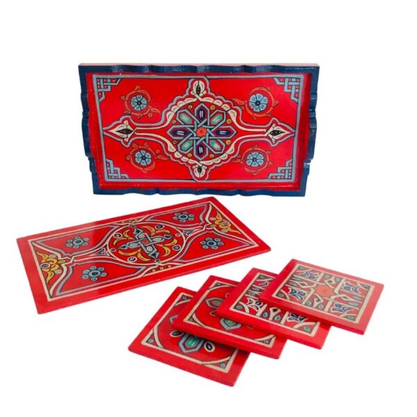 Exquisite Moroccan Handcrafted and Hand-Painted Moroccan Wooden Tray - Vintage TV Tray Table & Housewarming Party Decorations - Image 2