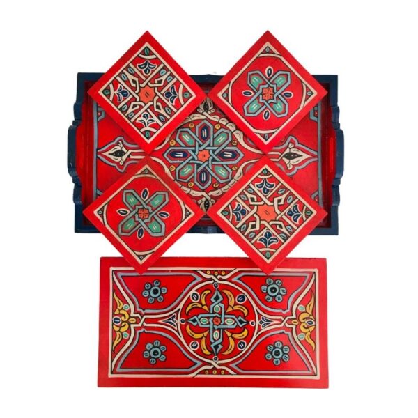 Exquisite Moroccan Handcrafted and Hand-Painted Moroccan Wooden Tray - Vintage TV Tray Table & Housewarming Party Decorations - Image 3