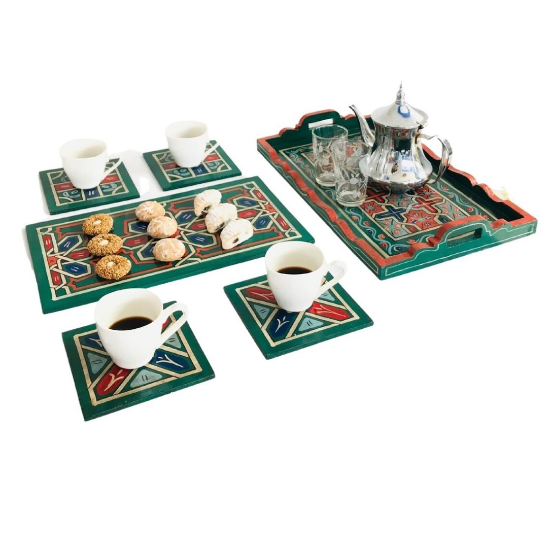 Exquisite Moroccan Handcrafted and Hand-Painted Moroccan Wooden Tray - Vintage TV Tray Table & Housewarming Party Decorations