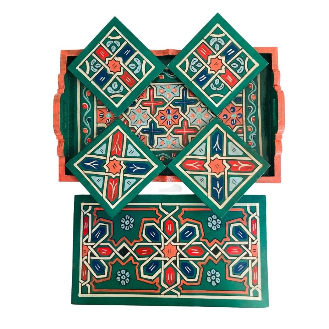 Exquisite Moroccan Handcrafted and Hand-Painted Moroccan Wooden Tray - Vintage TV Tray Table & Housewarming Party Decorations - Image 3