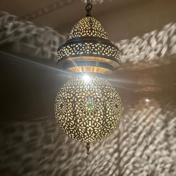 Elegant Moroccan Antique Brass Pendant Light - Handcrafted Beauty for Your Home - Image 7