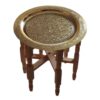 Moroccan Handmade Brass Coffee & Tea Table with Folding Cedar Wood Legs - Unique Moroccan Home Decor Furniture