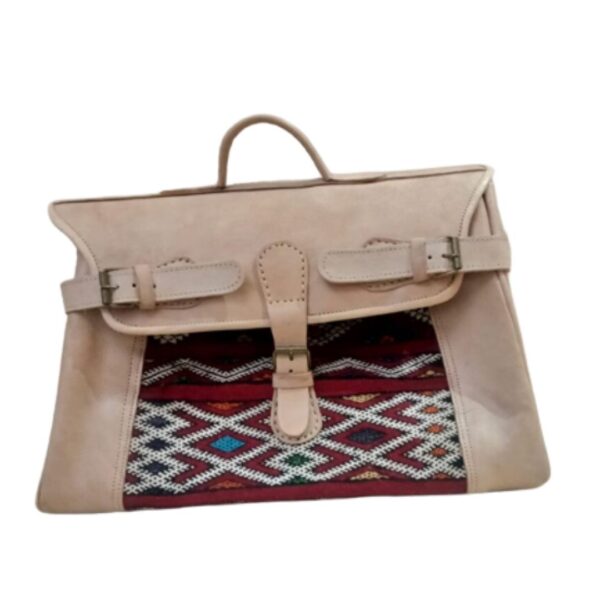 Exquisite Handcrafted Moroccan Leather Kilim Duffle Travel Bag - Unique Bohemian Style for Unisex Adventurers - Image 5