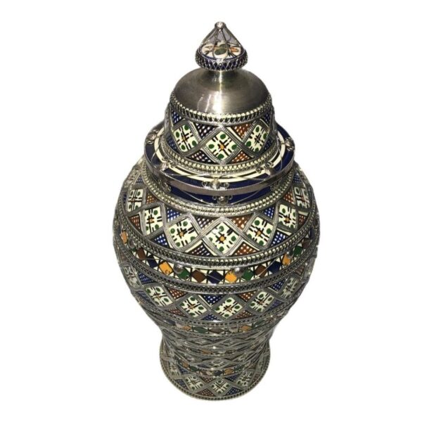 Elegance Unveiled: Hand-Painted Moroccan Ceramic Vase with Nickel Silver Inlay – A Rare Handcraft Masterpiece - Image 2