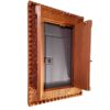 Hand-carved Moroccan Vintage Wooden Window with Brass Accents - Unique Wall Art and Mirror Frame - Image 4